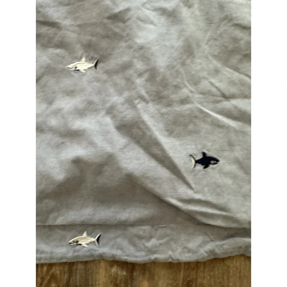 Rare HTF Pottery Barn Kids Oxford Embroidered Shark Pillowcase 26x20